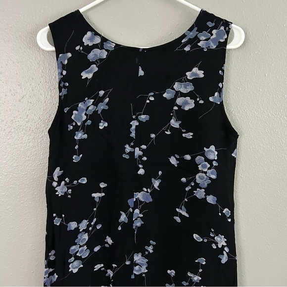 Vintage Ash & Sara Black Blue Floral Midi Dress Size S 90s Sleeveless Flowy - Picture 6 of 8